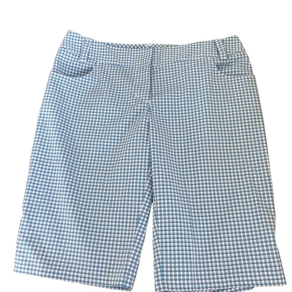 Adidas Blue Check Golf Bermuda Short Stretch Size 6 Outdoors Sporty Pockets